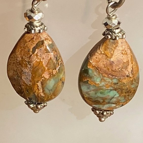 Jasper Earrings, Brown And Green Earrings, Natural Stone Earrings Boho Hippie - Picture 12 of 16